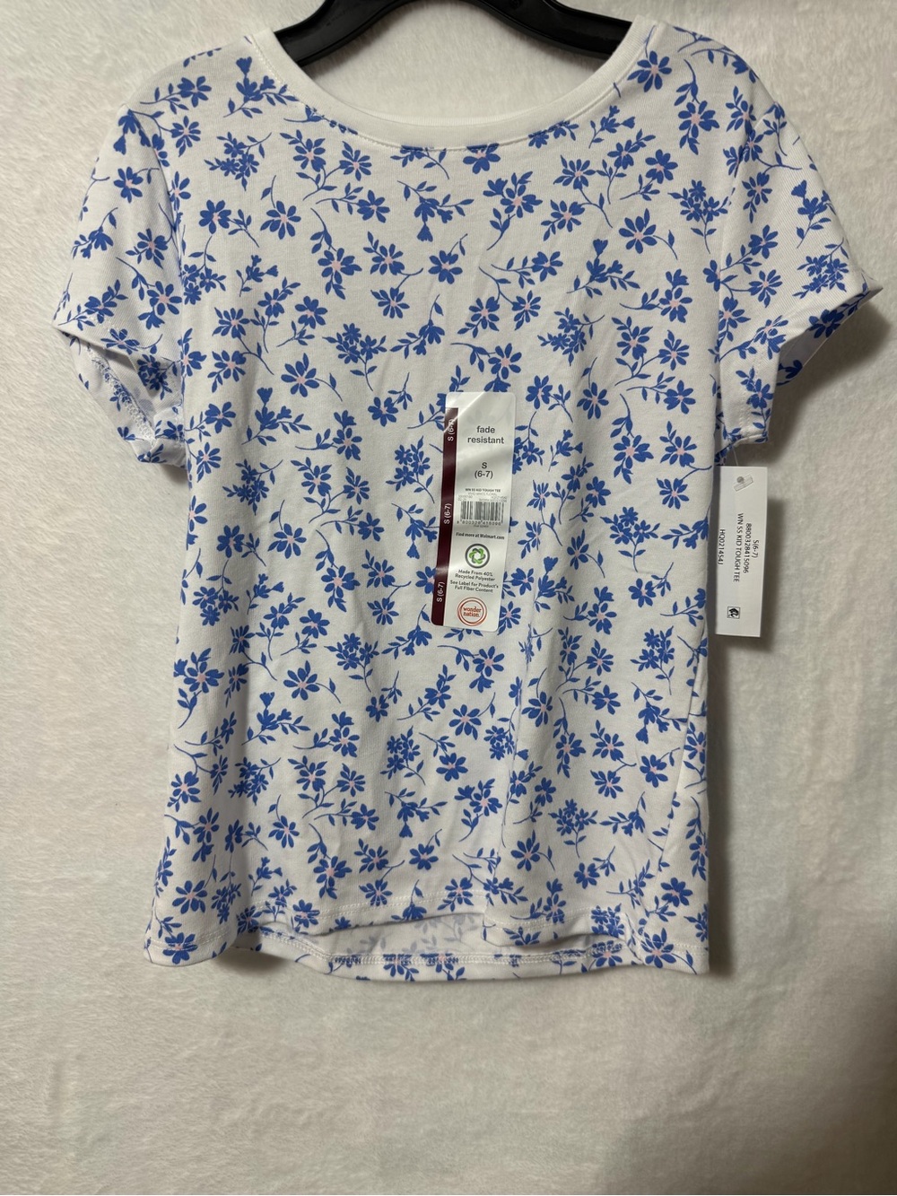 White Tee with Blue Floral Print